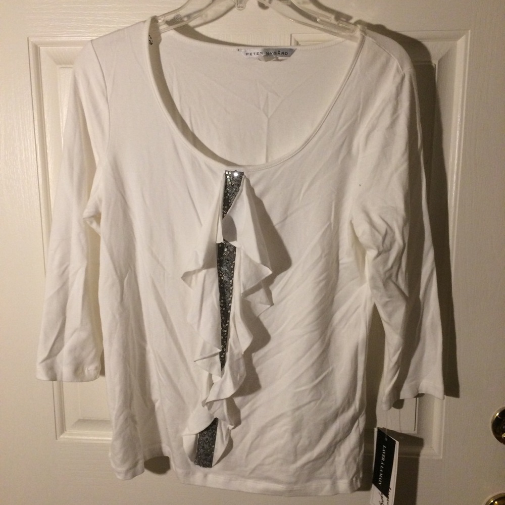 Nygard size M ivory shirt with sequined stripe